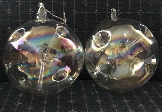2 Hand Blown Glass Large Iridescent Glass Christmas Witches Ball Ornaments