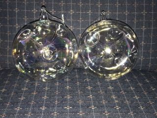 2 Hand Blown Glass Large IRIDESCENT Glass CHRISTMAS WITCHES BALL Ornaments 2