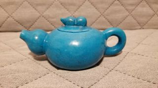Chinese Turquoise Stone Teapot With Gourd Motif For Display