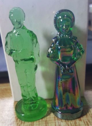 Vintage 2 Degenhart Eldena Figurines,  Man And Women,  2 1/2 " Tall,  Carnival Glass