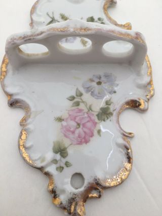 Toothbrush holder Germany Fine Porcelain Hand Painted Floral with gold trim 2