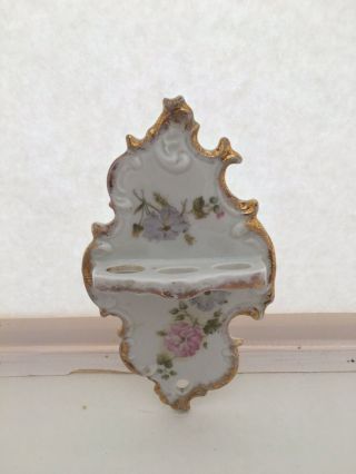 Toothbrush holder Germany Fine Porcelain Hand Painted Floral with gold trim 3