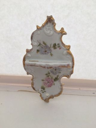Toothbrush holder Germany Fine Porcelain Hand Painted Floral with gold trim 4