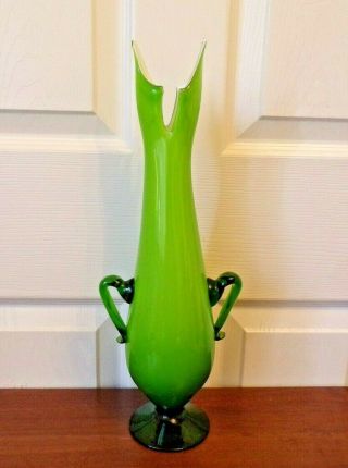 A Vintage Mid Century Murano Green Cased Italian Studio Art Glass Vase
