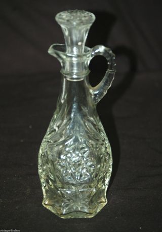 Anchor Hocking Eapc Star Of David Pattern Vinegar Oil Cruet Bottle Clear Glass