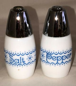 Corelle/gemco Snowflake Blue 3 1/2 " Salt & Pepper Shakers