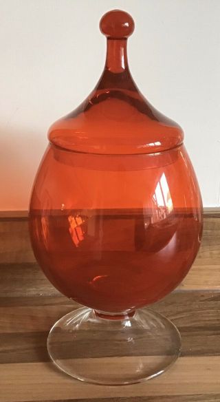 Vintage Red Empoli Italian Art Glass Apothecary / Bonbon Jar
