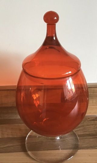 Vintage Red Empoli Italian Art Glass Apothecary / Bonbon jar 2