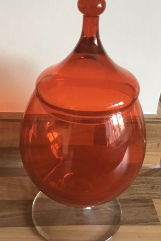 Vintage Red Empoli Italian Art Glass Apothecary / Bonbon jar 4