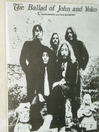 The Beatles.  France.  Sheet Music.  1960s.  " Ballad Of John And Yoko "