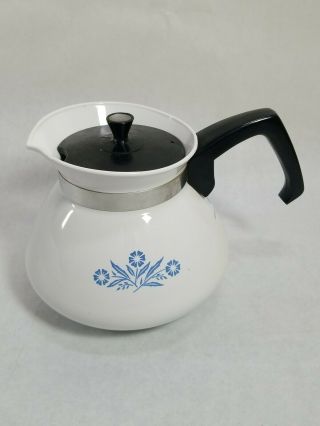 Vintage Corning Ware P - 104 Cornflower Blue 6 Cup Tea Coffee Pot Plastic Lid