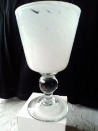 Mdina Glass Goblet In White Swirl Pattern,  Inscribed Mdina 1985