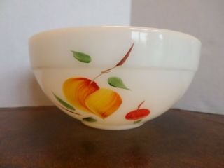 Vintage Fire King Milk Glass Mixing Serving Bowl Painted Fruit Pear Grapes Peach