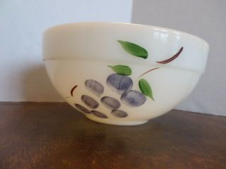 Vintage Fire King Milk Glass Mixing Serving Bowl Painted Fruit Pear Grapes Peach 2