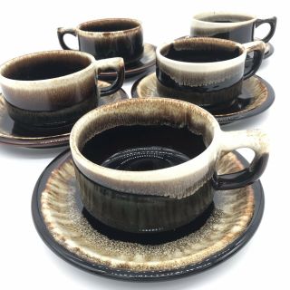 10 Piece Vintage Pfaltzgraff Gourmet Pottery Brown Drip Mug Saucer Set