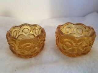 2 Vintage L E Smith Glass Amber Moon And Star Open Salt Cellars