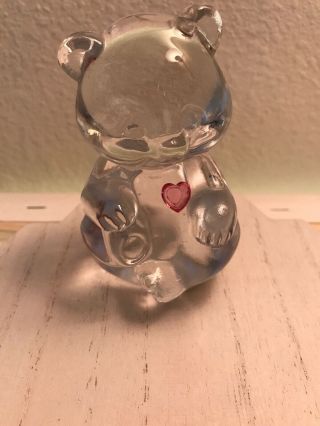 Fenton Art Glass 3.  5 " July Crystal Birthday Bear With Pink Heart Paperweight
