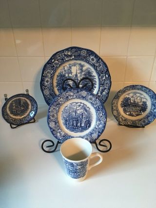 Staffordshire Liberty Blue 5 Piece China Place Setting Ironstone Made In England