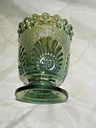 Westmoreland Iridescent Green Shell And Jewels Carnival Glass Footed Sugar