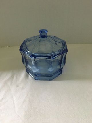Vintage Indiana Glass Concord Pastel Blue Octagon Candy Dish & Cover