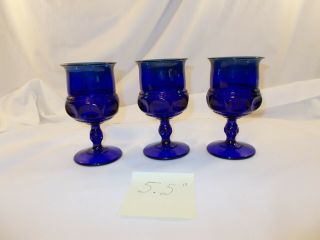 Indiana Glass Kings Crown Cobalt Blue Thumbprint Goblets 5.  5 " Tall Set Of 3