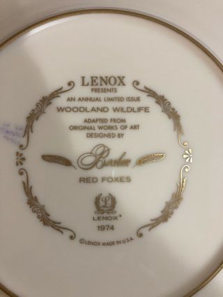 Red Foxes Woodland Wildlife Lenox Decorative Collector Plate Limited Edition (O) 3