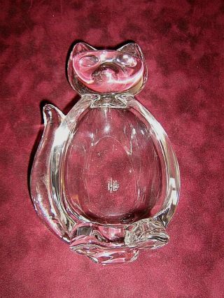 Cofrac Art Verrier France Crystal Cat French Glass Ashtray/ Dish Signed Cofrac