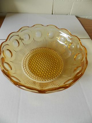 Vintage Antique Collectable Retro Pressed Amber Glass Dot Pattern Bowl