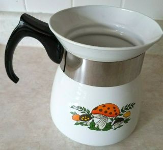 Corning ware 7 cup P - 107 coffee pot,  tea pot,  water pot Merry Mushroom pattern 3