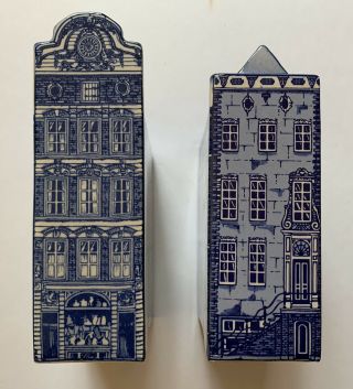 2 Buildings Holland Delft Blue Hand Painted 13 16