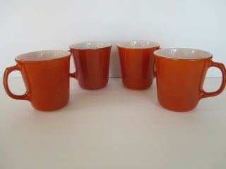 Set Of 4 Vintage Pyrex Milk Glass Burnt Orange Rust Coffee Cups Mugs D Handle