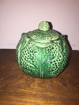 Vintage American Bisque Green Cabbage Ware Tea Pot 6.  5” 2