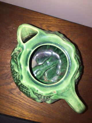 Vintage American Bisque Green Cabbage Ware Tea Pot 6.  5” 7