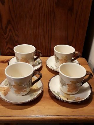 Set Of 4 Vintage Franciscan October Coffee Tea Cups & Saucers Euc