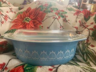 Pyrex Ovenware Blue Tulip 1 1/2 Quart Casserole Dish With Lid 043 Usa Vintage