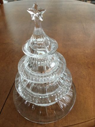 Lenox Gorham Heavy Crystal Christmas Tree Candy Dish 3 Tiers Sections 9.  5 "