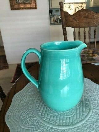 Vintage Metlox Pottery California Large 8 1/2 " Turquoise/aqua Pitcher