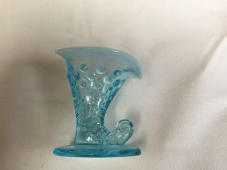 Vintage Fenton Blue Opalescent Hobnail Mini Cornucopia Vase,  Great Toothpick Hol