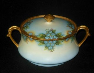 T&v Limoges Depose Hand Painted Tureen Blue Forget Me Knot Flowers 1892