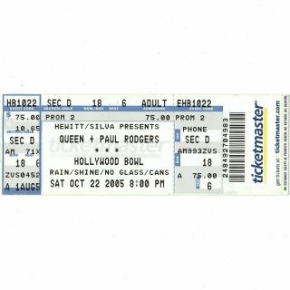 Queen & Paul Rodgers Concert Ticket Stub Hollywood 10/22/05 Bad Company The Firm