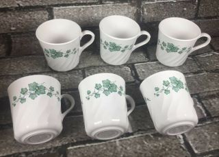 Set Of 6 Corning Ware Corelle Callaway Ivy Pattern Green Tea Coffee Cups Mugs