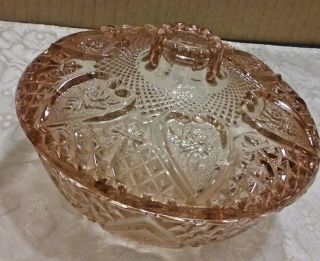Gift Idea Vintage Brilliant Pink Crystal Glass Candy Dish Bowl And Lid