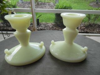 Set Of 2 Mckee Laurel French Ivory / Custard Glass Candlestick Candle Holder