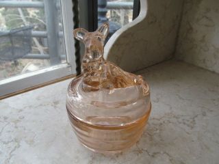Jeannette Glass Pink Depression Glass Scottie Dog Trinket Powder Jar 1930 - 40 