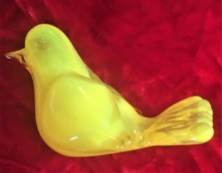 Vintage Art Glass Bird Neon Yellow Hand Blown Murano 4 "