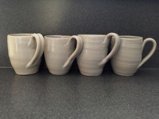 4 Williamsburg Pottery Salt Glazed Stoneware Coffee Mugs Cups Cobalt Blue 2