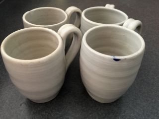 4 Williamsburg Pottery Salt Glazed Stoneware Coffee Mugs Cups Cobalt Blue 5