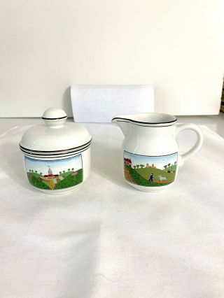 Villeroy & Boch Porcelain Sugar Bowl & Creamer Set - Design Naif - Laplau -