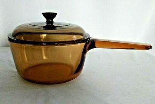 Vision Corning 1.  5l Pyrex Amber Glass Sauce Pan With Lid