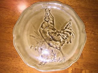 H & Boulanger et Cie antique french majolica rooster plate golden brown 2